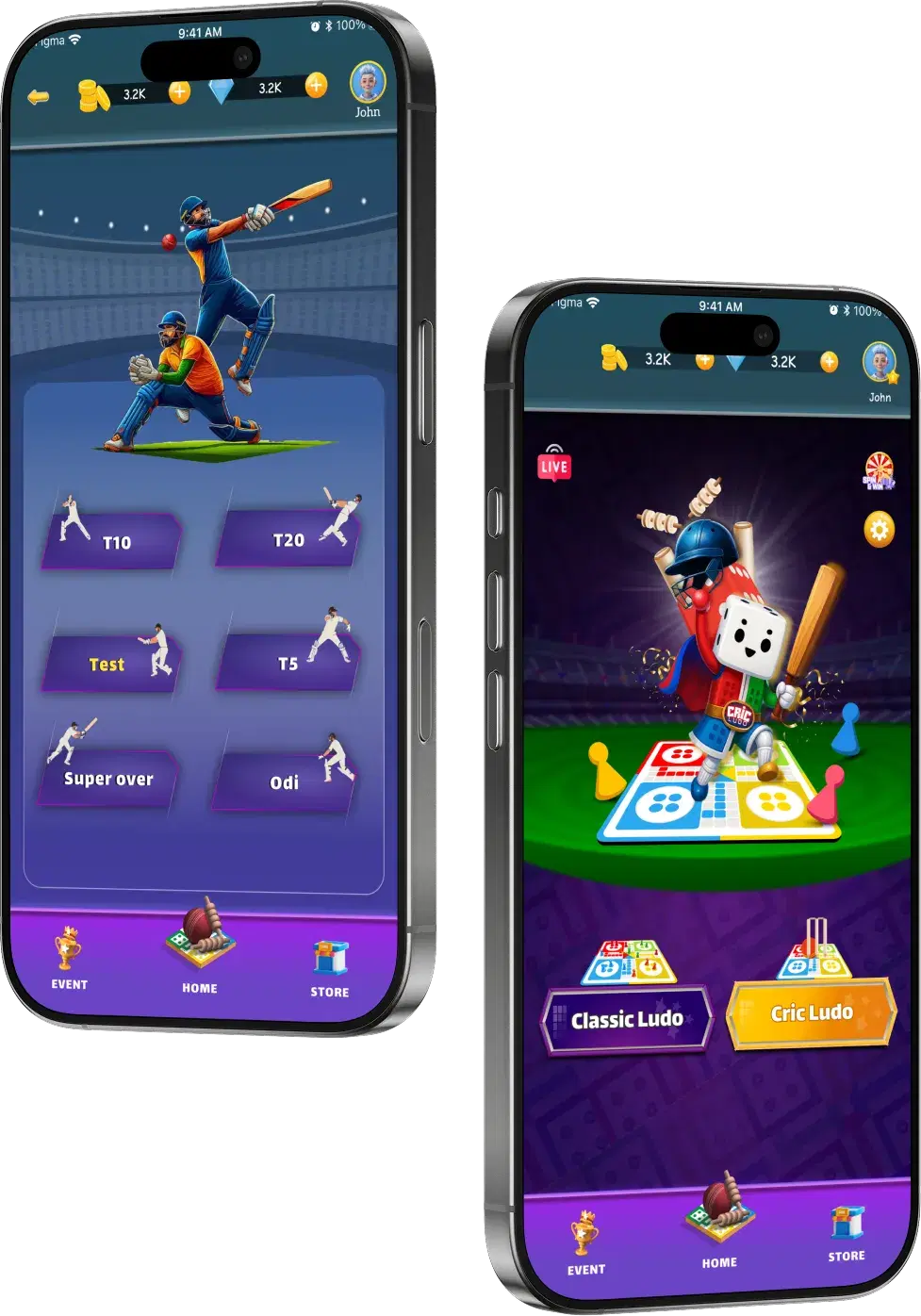 Cric Ludo App Interface